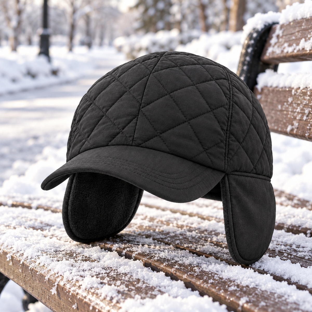 Velunorar Quilted Ear Flap Baseball Cap – Winter Casual Hat with Adjustable Strap