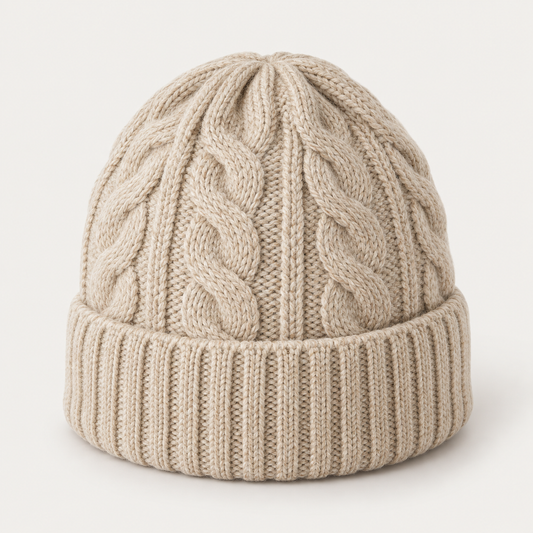 Velunorar Cable Knit Beanie – Textured Winter Casual Hat with Folded Cuff