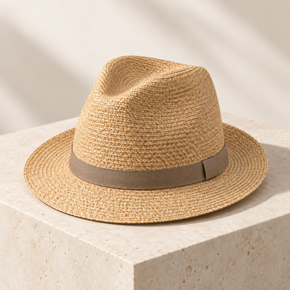 Velunorar Classic Straw Fedora Hat – Casual Summer Hat with Decorative Band