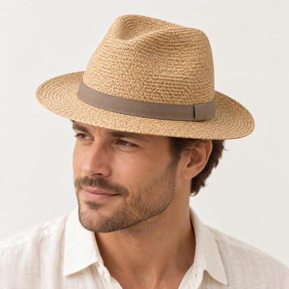 Velunorar Classic Straw Fedora Hat – Casual Summer Hat with Decorative Band