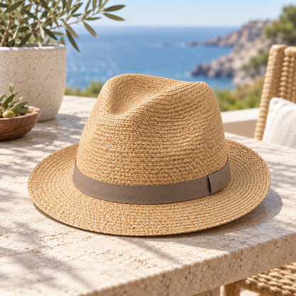 Velunorar Classic Straw Fedora Hat – Casual Summer Hat with Decorative Band