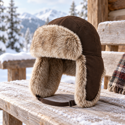 Velunorar Faux Fur Trapper Hat – Winter Ear Flap Hat with Adjustable Strap