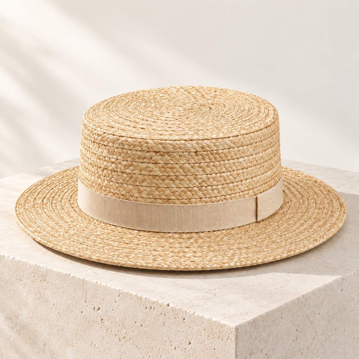 Velunorar Classic Straw Boater Hat – Wide Brim Summer Hat with Decorative Band