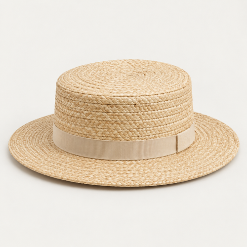 Velunorar Classic Straw Boater Hat – Wide Brim Summer Hat with Decorative Band