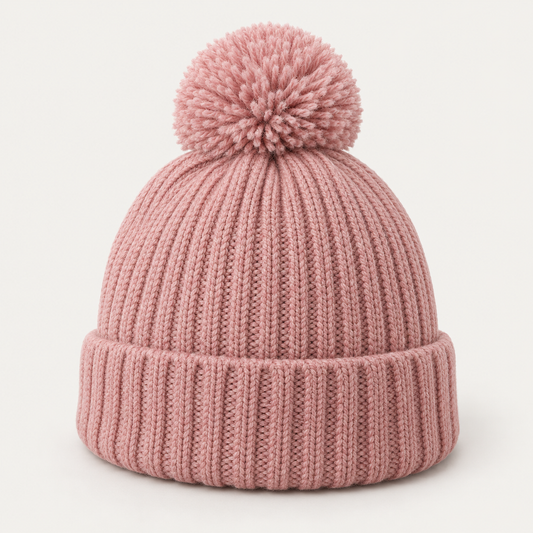 Velunorar Ribbed Pom Pom Beanie – Winter Knit Hat with Folded Cuff Detail