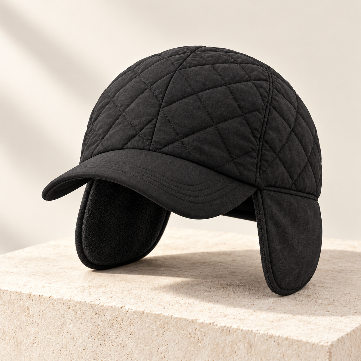 Velunorar Quilted Ear Flap Baseball Cap – Winter Casual Hat with Adjustable Strap