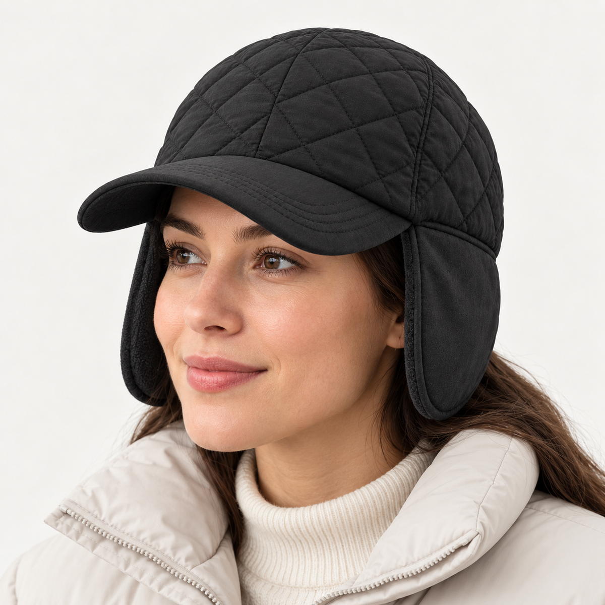 Velunorar Quilted Ear Flap Baseball Cap – Winter Casual Hat with Adjustable Strap